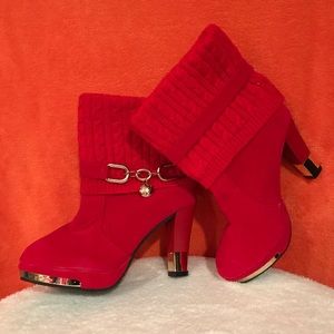 Red and gold heel booties